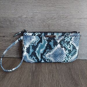Nine West Blue Snakeskin Card Holder Wristlet Wallet Clutch Purse
